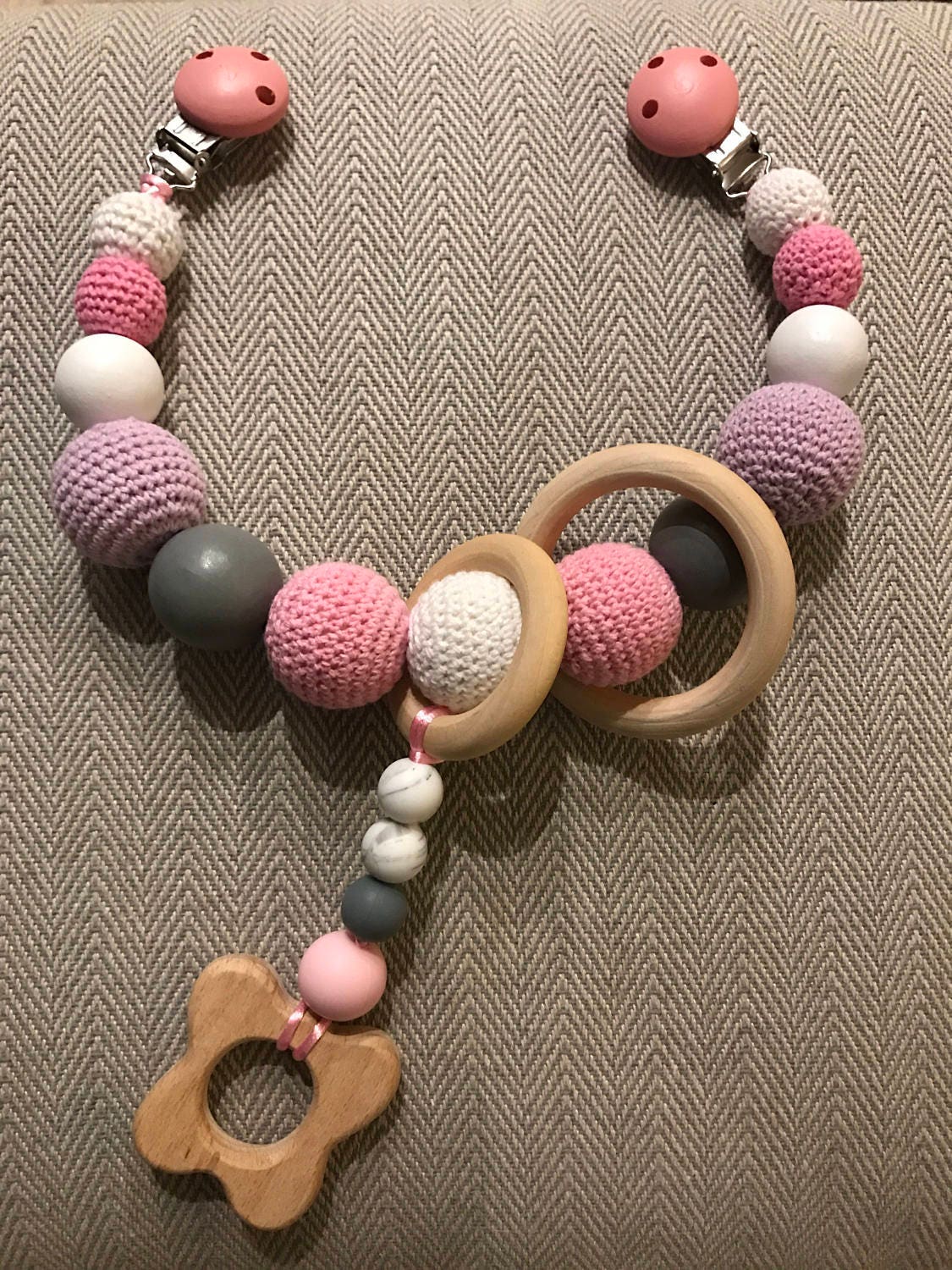 Handmade Baby Natural Wooden Crochet Pacifier Clip Pram Chain Etsy