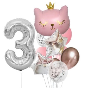 Kat prinses verjaardagsballon | Kat folie ballonnen | Meisjes verjaardagsfeestje decoratie | Verjaardagsdecor | 3e verjaardagsballon| Feestdecoratie
