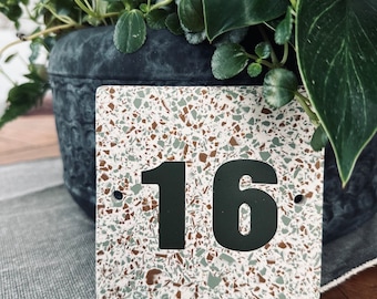 Terrazzo Door Number Sign | Handmade Jesmonite Plaque