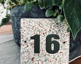 House Number | Custom Door Number |Door Sign | Door Plaque Concrete Look Eco Jesmonite Home Decor | Terrazzo Door Sign Green