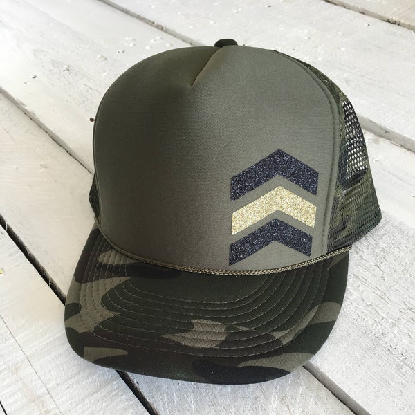 Chevron Arrow, custom glitter camo trucker hat