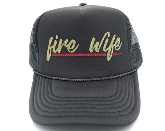 Fire Wife Thin Red Line, glitter trucker hat