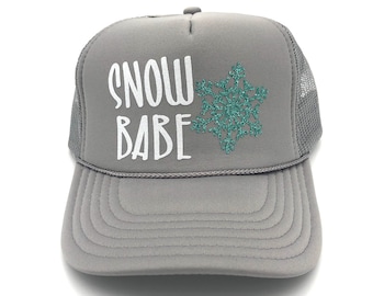 SNOW BABE, glitter trucker hat