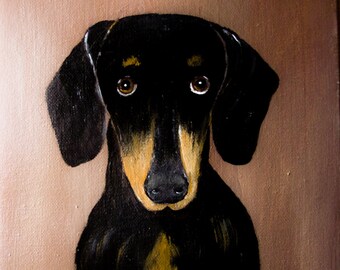 Dog Portrait Painting on Canvas, Original Dog Painting, Pet Loss Gift, Dachshund Original Painting, Gift for Dog Lover, Dachshund Portrait