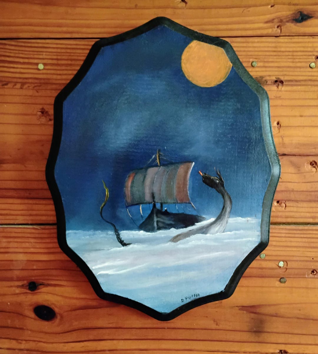 Alien Art Dragon Painted With Acrylics on Wooden Board, Sci-fi Fantasy ...