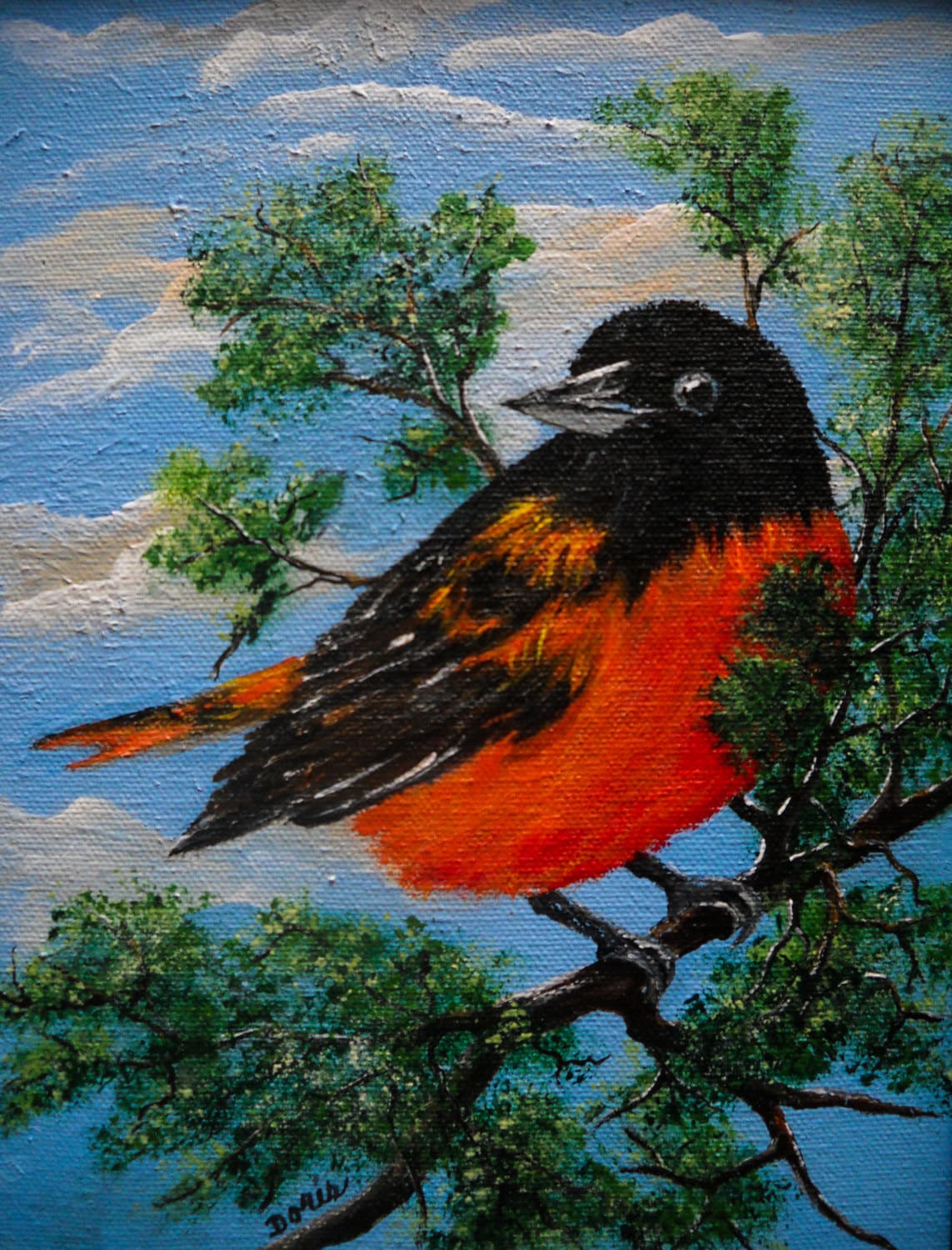 絵画 bird Original Bird Painting FRAMED, Bird Landscape Wall Decor 8 X 10
