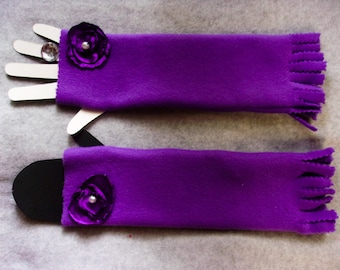 Long Purple Fleece Winter Arm Warmers Fingerless Gloves Hand Made, Elegant Decorative Arm Warmer Fingerless Gloves Mittens, Gift for Her