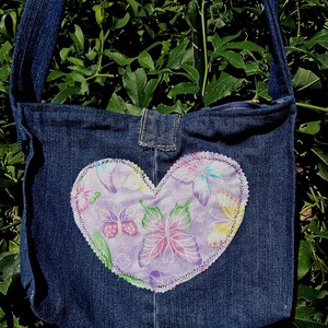 Handmade Large Denim Purse with Colorful Butterfly Patch