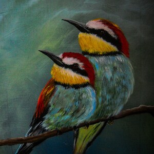 Bird Painting Bird Art Acrylic on Stretched Canvas 12 x 16, Love Birds Wall Hanging, Gift for Bird Lover, Colorful Bird Painting