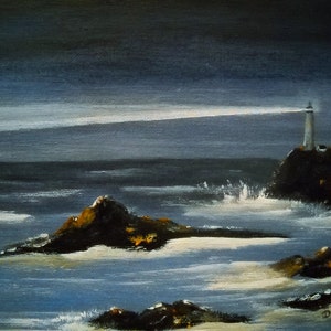 Lighthouse Coastal Art Seascape Ocean Painting, Nautical Beach Decor, Seascape Lighthouse Original Art, Seaside Ocean Landscape, Gift