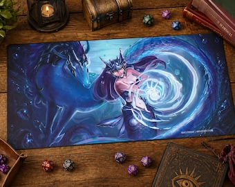 Tappetino da gioco Sirena Kelpie, Tappetino da gioco MTG Mana Blu, Illustrazione disegnata a mano