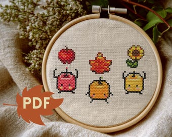 Patrón de punto de cruz Autumn Junimo, Trío de otoño (Patrón en PDF)
