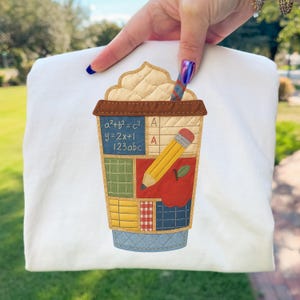 Teacher Coffee Cup PNG Patchwork Applique Math Classroom Quilt Style Teacher Sublimation Design