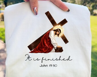 It Is Finished Christian Illustration PNG, John 19:30 Jesus Cross Artwork (Digital Download)