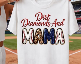 Dirt Diamonds Mama Baseball PNG, Leopard Glitter Game Day Design (Sublimation Printable)