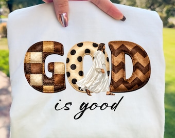 God Is Good Embroidered Letter PNG : Christian Faith Patchwork Design (Digital Download)