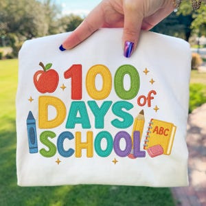 100 Days of School PNG Patchwork Applique Embroidered Style Sublimation Design