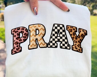 Pray Faux Embroidery PNG : Stitched Faith Word Art (Digital Download)