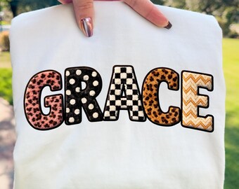 Grace Faux Embroidery PNG : Textured Patchwork Letter Design (Digital Download)