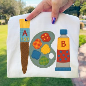 Art Teacher Patchwork PNG Brush Palette Paint Retro Classroom Sublimation Design