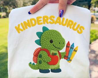 Kindersaurus PNG Dinosaur Back to School Kids Sublimation Design