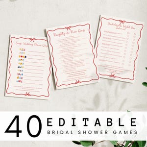 Lot modifiable de jeux de douche nuptiale Coquette - 40 jeux d'impression modernes de style vague avec carte de bienvenue et feuille de réponses
