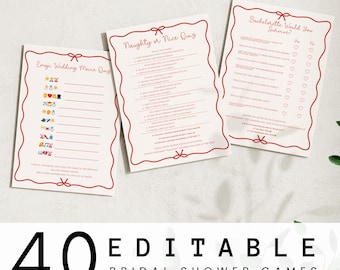 Coquette Bridal Shower Games Bundle: 40 Wave-Style Printables (Editable PDF)