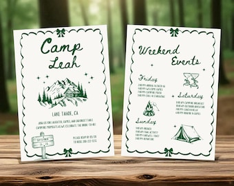 Camp Bachelorette Invitation & Itinerary: Editable Printable Set (Digital Download)