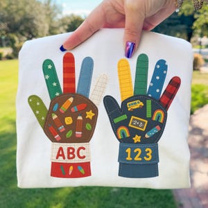 Nauczyciel w rękach ABC 123 PNG Retro Patchwork Powrót do szkoły Sublimacja