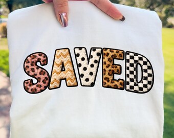 Saved Faux Embroidery PNG : Stitched Faith Word Art (Digital Download)