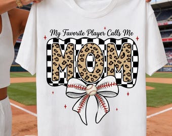 Favorite Player Mom Baseball PNG, Leopard Checkered Game Day Design (Sublimation Printable)