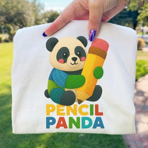 Pencil Panda PNG Patchwork Bear Sublimation Design for School Teacher Crafts