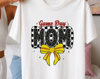 Game Day Mom PNG, Softball Bow Design, Leopard Sports Mama Tee, DTF Sublimation Printable