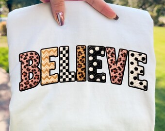 Believe Faux Embroidery PNG : Stitched Faith Word Art (Digital Download)