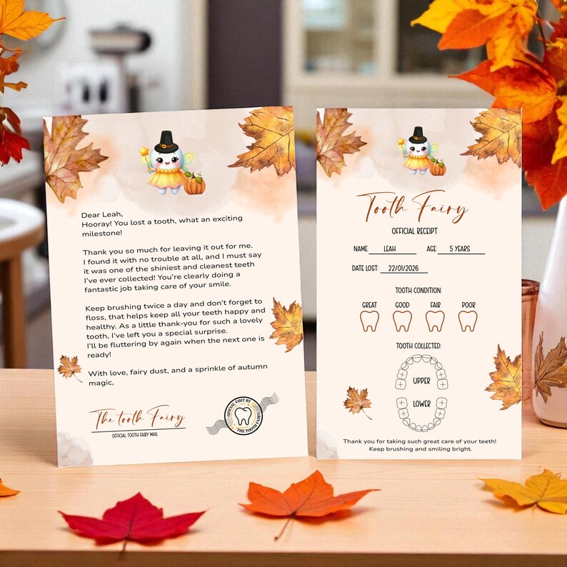 Editable Fall Tooth Fairy Letter and Receipt: Printable Keepsake (canva ...