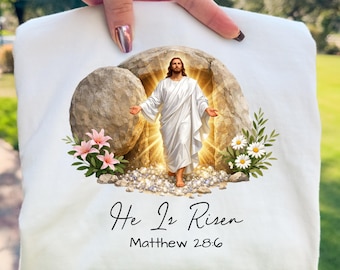 He Is Risen Christian Illustration PNG, Matthew 28:6 Resurrection Artwork (Digital Download)