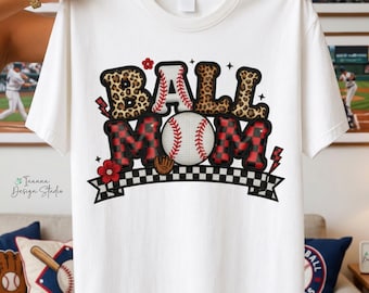 Ball Mom PNG, Leopard Plaid Baseball Mama Sublimation Design (DTF DTG Printable)