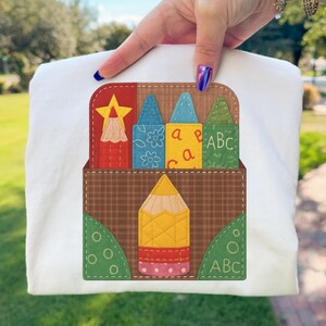 Teacher Pencils PNG Patchwork Applique Classroom Pencil Pouch Sublimation Design