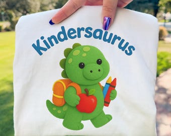 Kindersaurus PNG Dinosaur Back to School Kids Sublimation Design