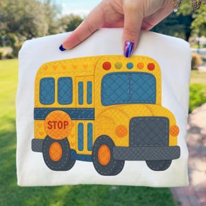 School Bus PNG Quilted Applique Back to School Sublimation Design