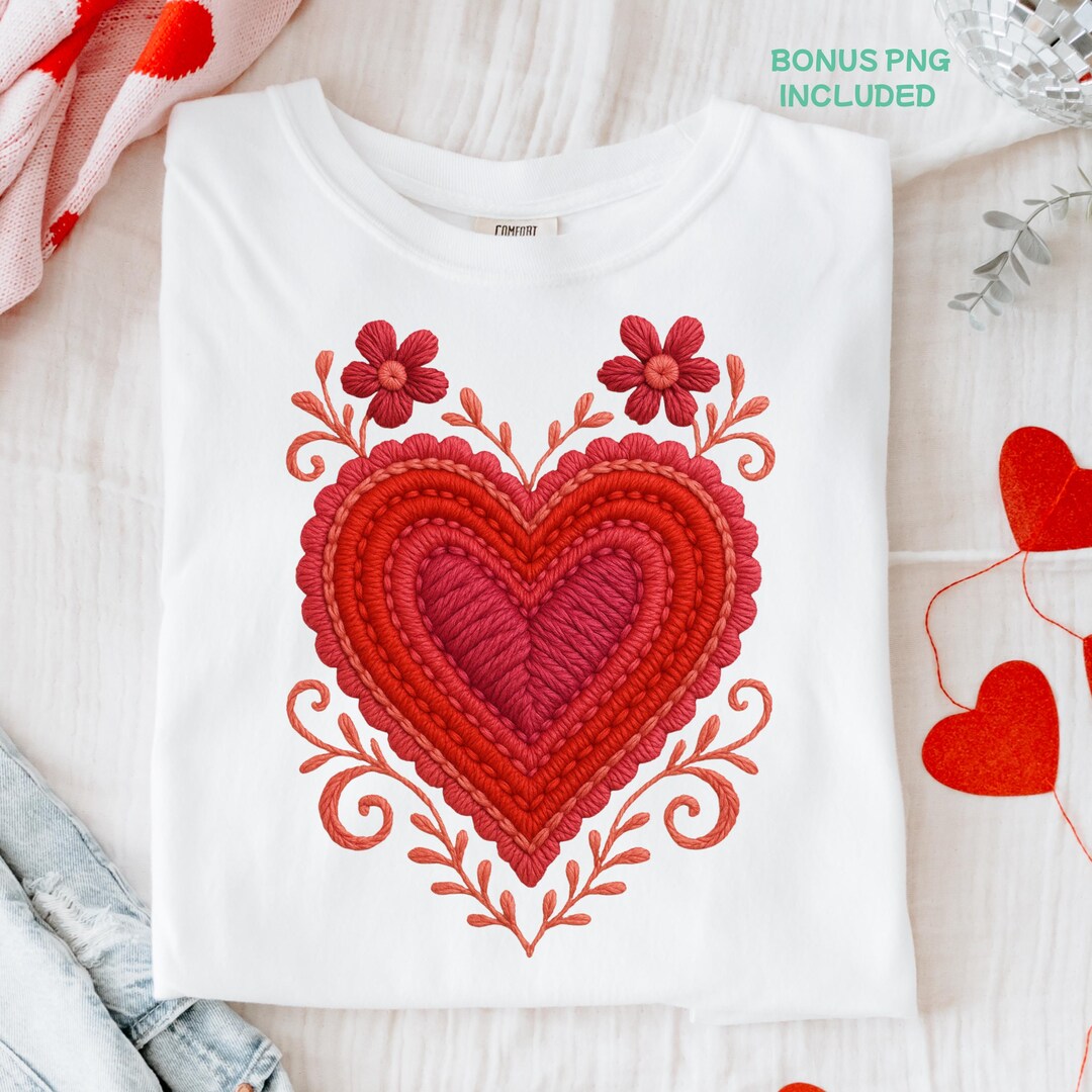 Embroidered Heart PNG Valentine Floral Love Sublimation Design - Etsy