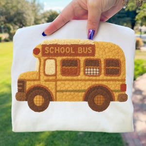 Vintage schoolbus png pluche patchwork herfst leraar sublimatieontwerp