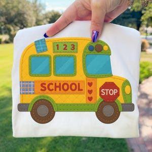 School Bus PNG Applique Patchwork Back to School Sublimation Design