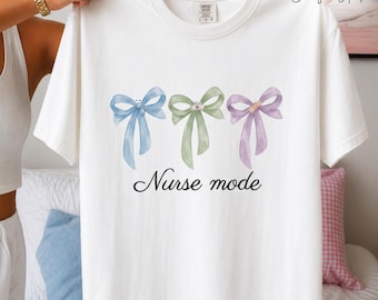 Nurse Mode PNG, Watercolor Bow Sublimation Design, Medical Ribbon Clipart, Healthcare Worker Shirt