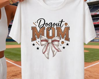 Dogout Mom PNG, Baseball Bow Design, Sports Mama Game Day Tee, DTF Sublimation Printable