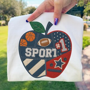 Sports Apple PNG Patchwork Applique Back to School Classroom Sublimation Design