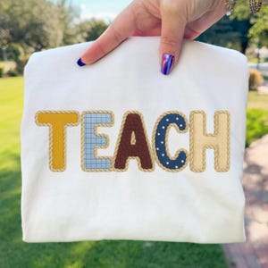 Leren patchwork PNG retro touw appliqué leraar sublimatieontwerp