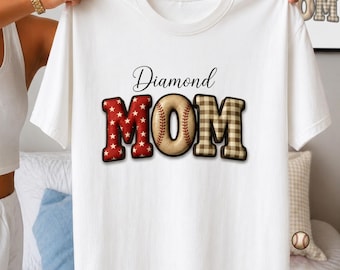 Diamond Mom PNG, Baseball Mama Sublimation Design, Rustic Sports Shirt, DTF DTG Printable