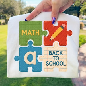 Math Back to School Puzzle Patchwork PNG Retro Classroom Sublimation Design