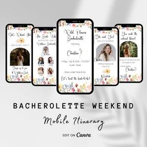 Suite d'invitations mobiles pour célibataires fleurs sauvages - modèles de téléphone floraux bohèmes modifiables et graphiques d'histoires, téléchargement immédiat sur toile